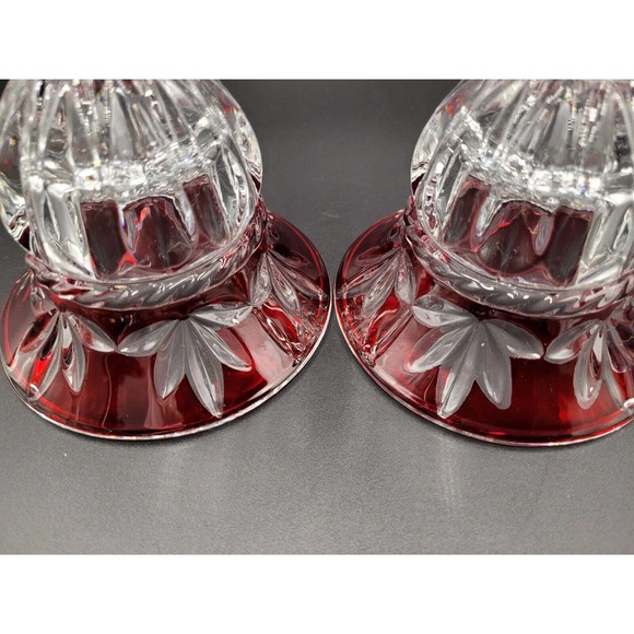 Cristal D'arques France Cut To Clear Candlesticks Ruby Red Crystal 2 Set - Picture 8 of 10
